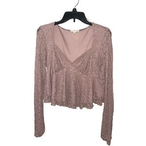 Y2K Vintage La Peche Mauve Lace Long Sleeve Peplum Top Sweetheart Neck XL